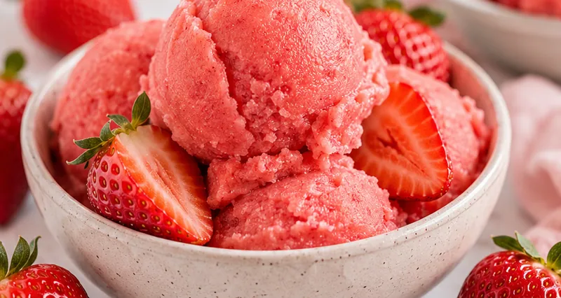 3-Ingredient Strawberry Sorbet, ready to serve