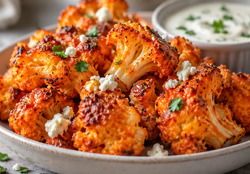 Air Fryer Buffalo Cauliflower, ready to serve