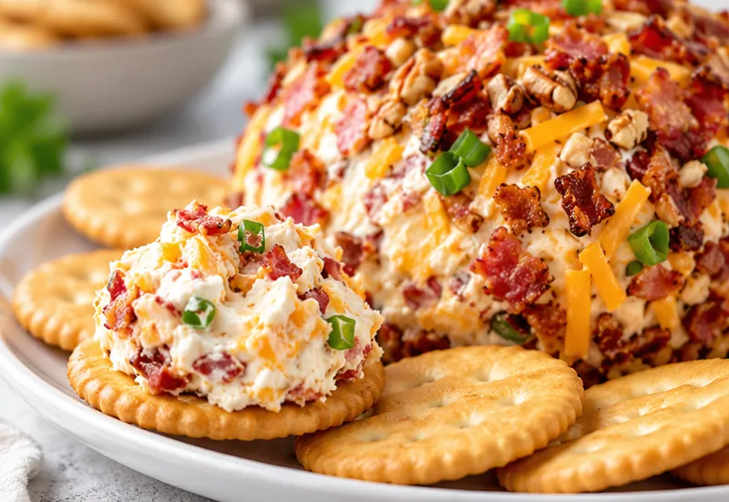 Bacon Ranch Cheddar Cheeseball Recipe, ready to serve