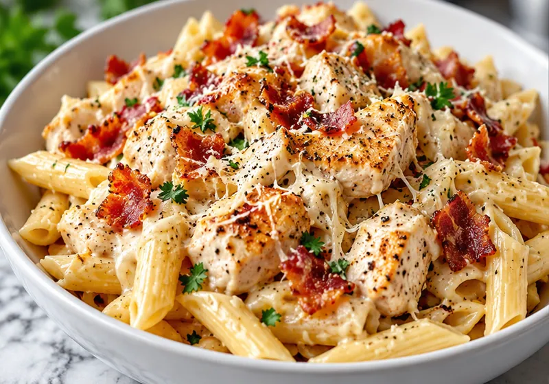 Bacon Ranch Chicken Pasta Recipe, ready to serve