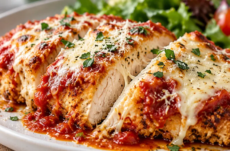 Baked Chicken Parmesan Recipe, ready to serve