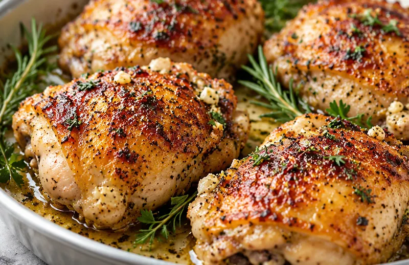 Baked Chicken Thighs Recipe, ready to serve