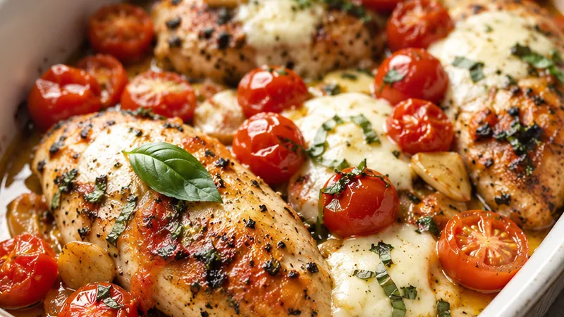 Baked Chicken with Cherry Tomatoes, Garlic & Mozzarella