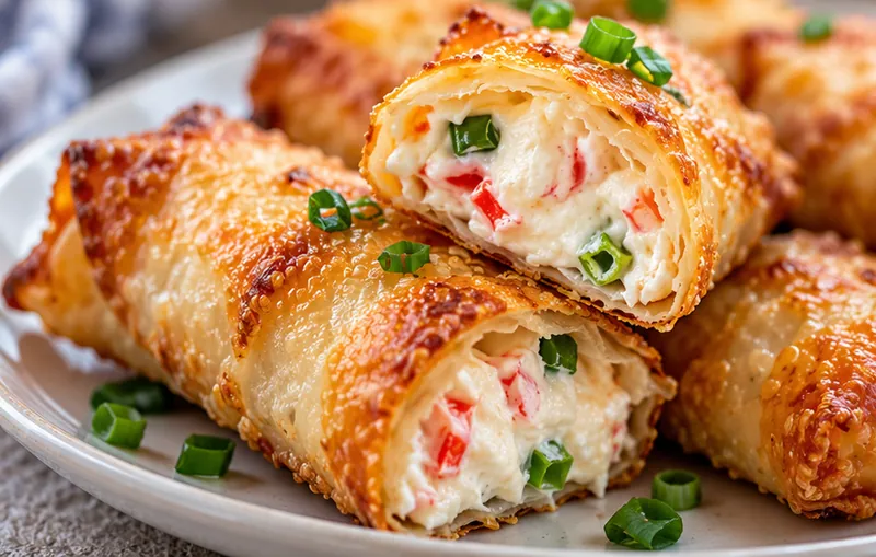 Baked Cream Cheese Rangoon Rolls, ready to serve