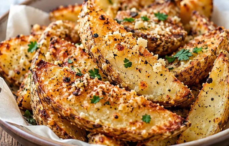 Baked Garlic Parmesan Potato Wedges, ready to serve