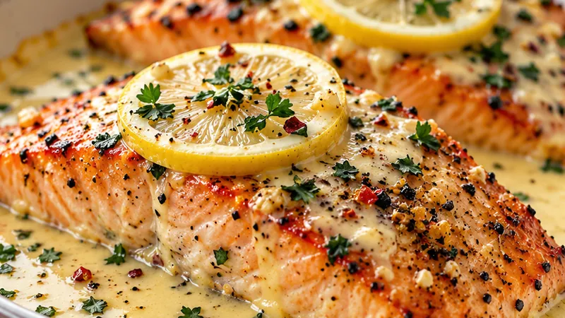 Baked Salmon with Lemon Butter Cream Sauce