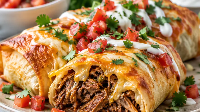 Baked Shredded Beef Chimichangas