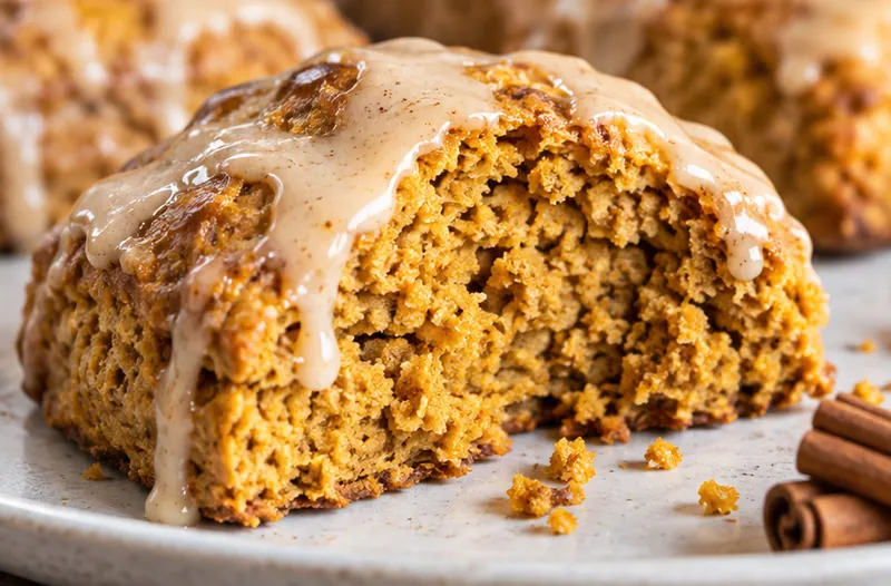 Bakery-Style Pumpkin Scones with Maple Glaze, ready to serve