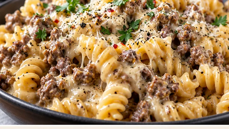 Beef and Rotini in Garlic Parmesan Sauce