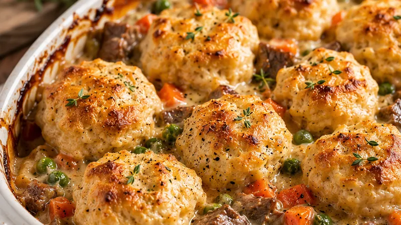 Beef Pot Pie Dumpling Bake
