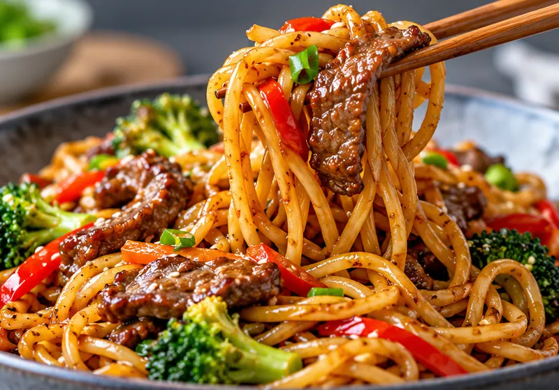 Beef Stir Fry with Noodles, ready to serve