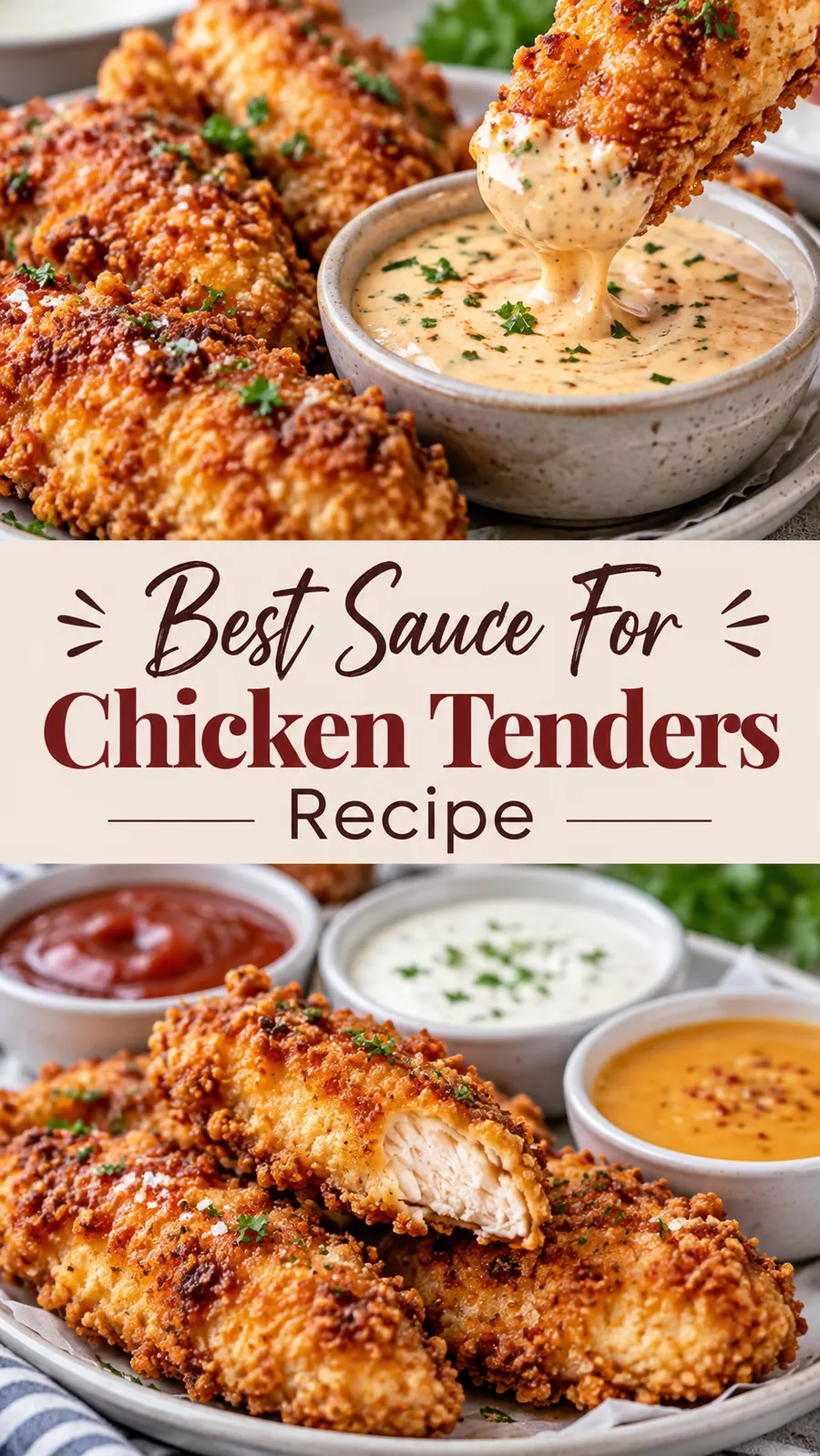 Pinterest image for Best Sauce For Chicken Tenders Recipe, with two photos of the recipe