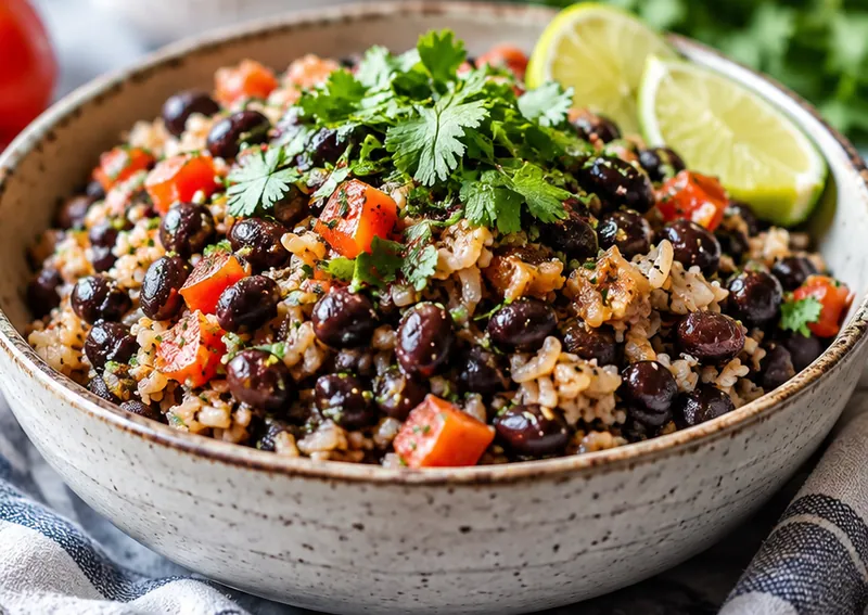 Black Beans and Rice Recipe, ready to serve