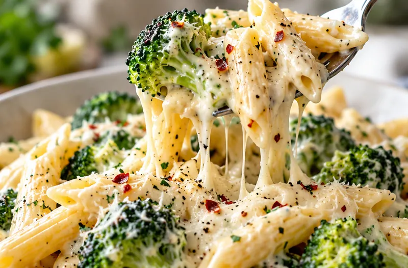 Boursin Cheese Pasta with Broccoli, ready to serve