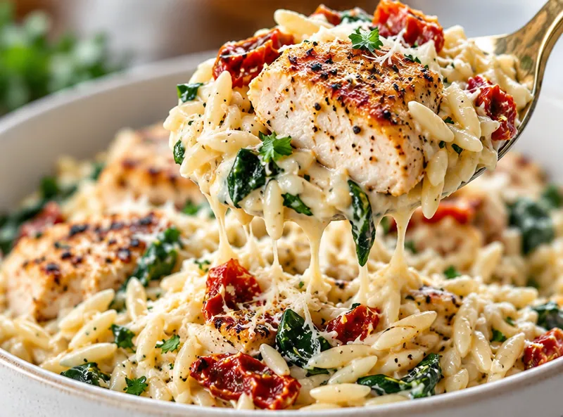 Boursin Orzo with Chicken, ready to serve