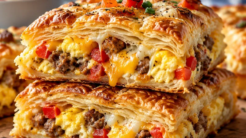 Breakfast Stuffed Puff Pastry Bars