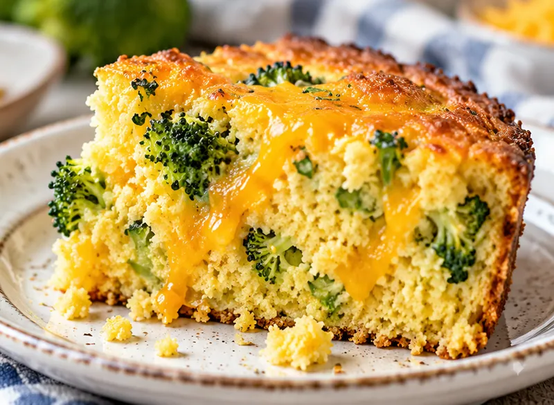 Broccoli Cheese Cornbread Recipe, ready to serve