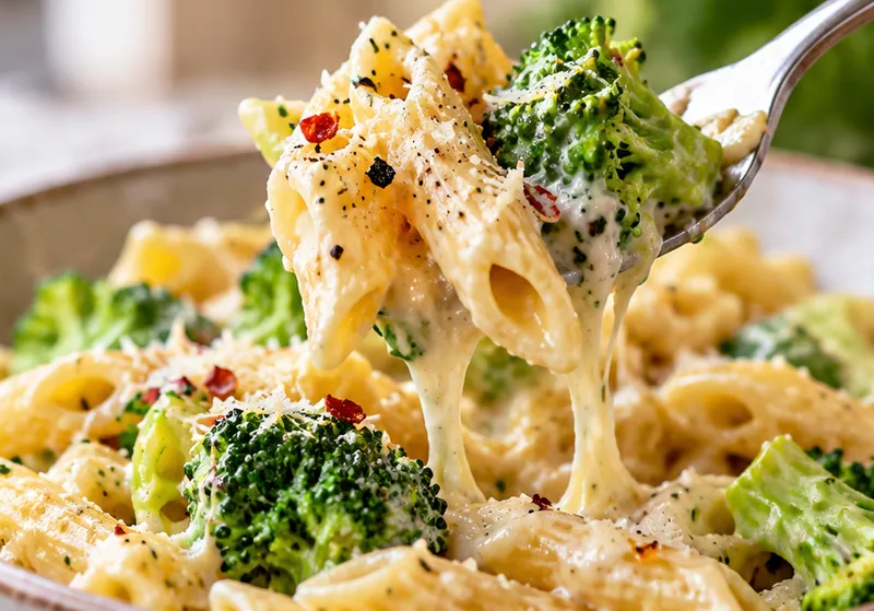 Creamy Broccoli Pasta, ready to serve