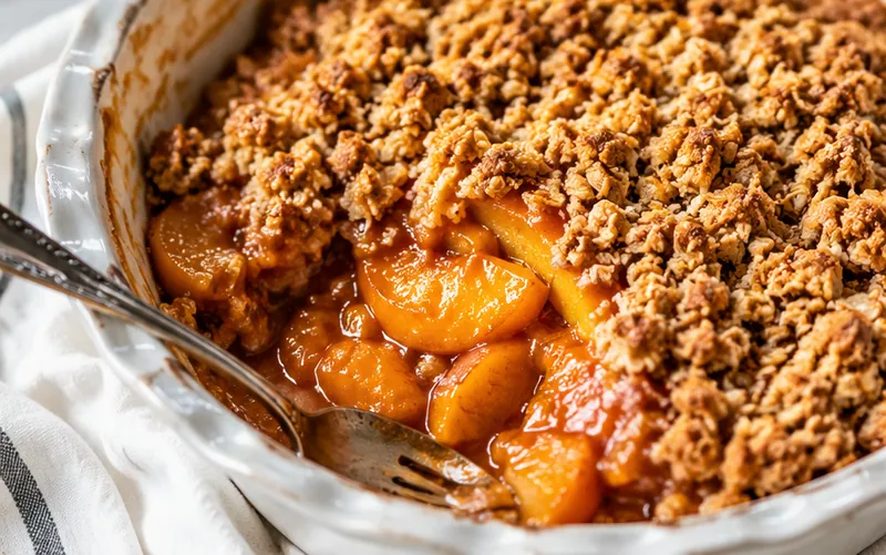 Brown Butter Peach Crumble for Summer Gatherings, ready to serve