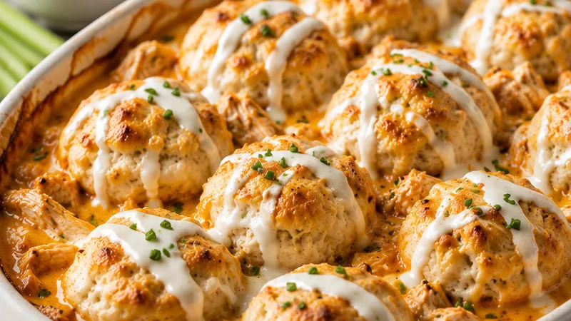 Buffalo Chicken Dumpling Bake