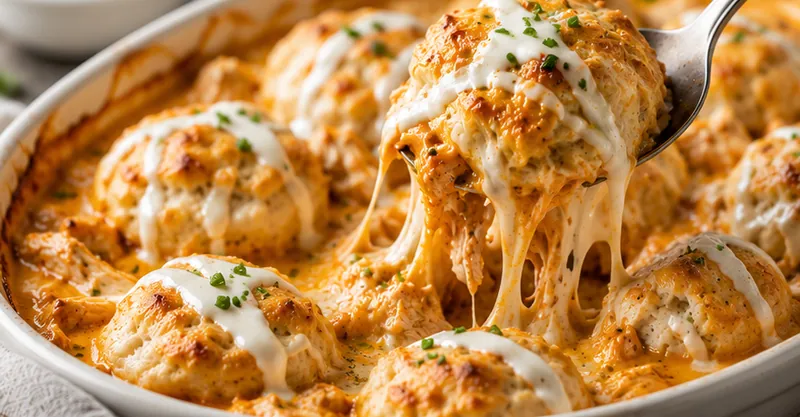 Buffalo Chicken Dumpling Bake, ready to serve