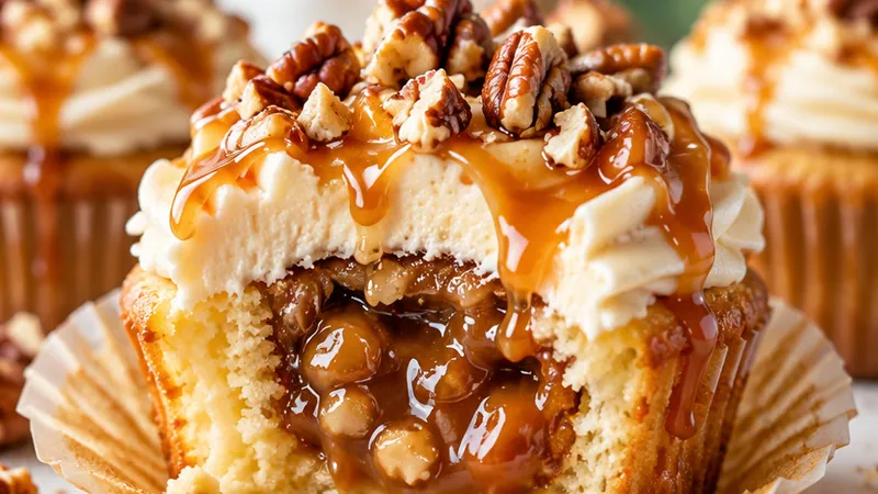 Butter Cupcakes with Caramel Surprise and Nuts