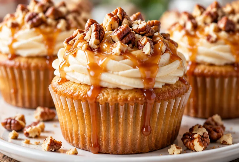 Butter Cupcakes with Caramel Surprise and Nuts, ready to serve