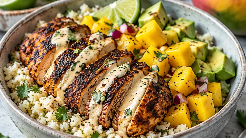 Cajun Chicken Cauliflower Rice Bowls with Mango and Avocado