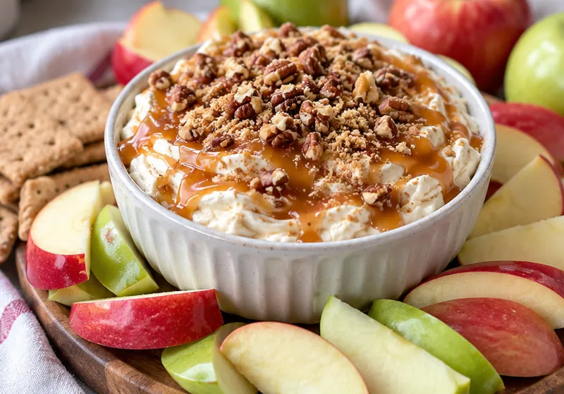Caramel Apple Cheesecake Dip, ready to serve