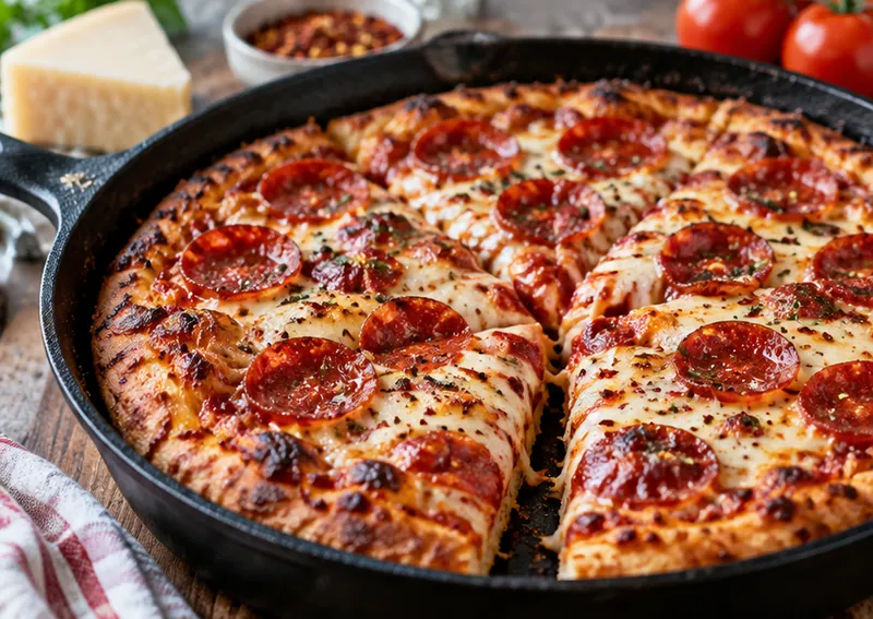Cast Iron Skillet Pizza Recipe, ready to serve