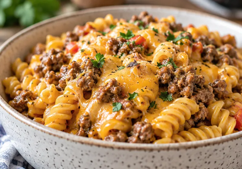 Cheeseburger Pasta Recipe, ready to serve