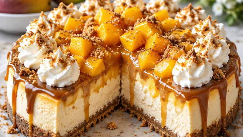 Cheesecake with Mango and Dulce de Leche