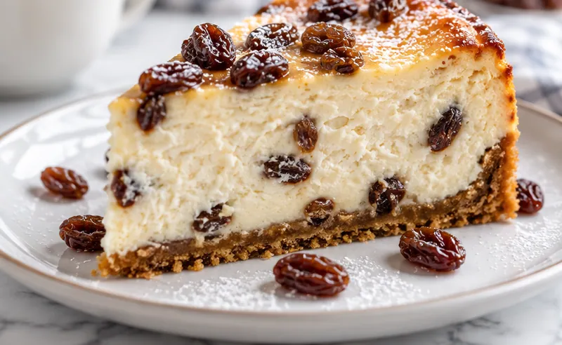 Cheesecake with Raisins, ready to serve