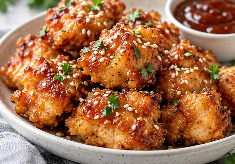 Crispy Baked Chicken Bites, ready to serve