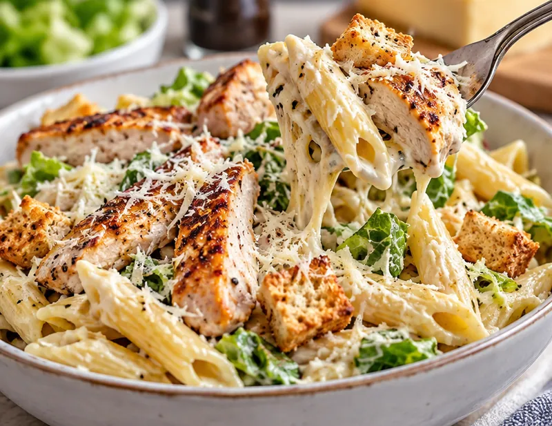 Chicken Caesar Pasta Recipe, ready to serve