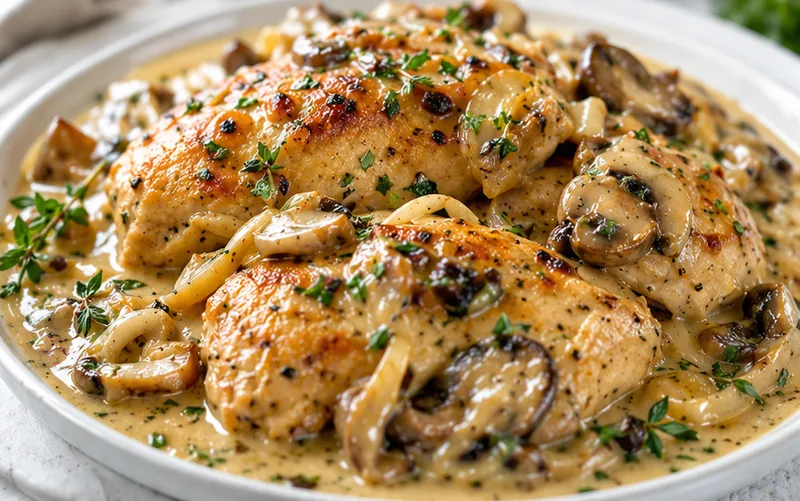 Chicken in White Wine Sauce, ready to serve