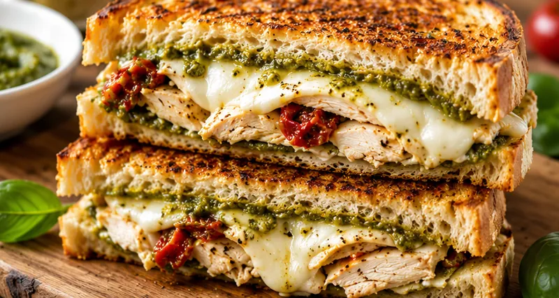 Chicken Pesto Sandwich with Mozzarella, ready to serve