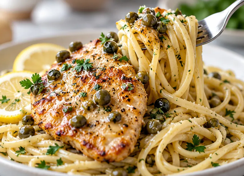 Chicken Piccata Pasta Recipe, ready to serve
