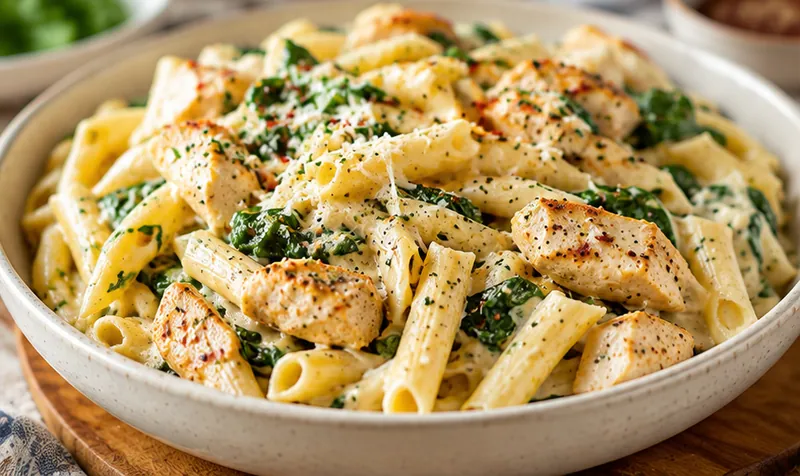 Chicken Spinach Pasta Recipe, ready to serve