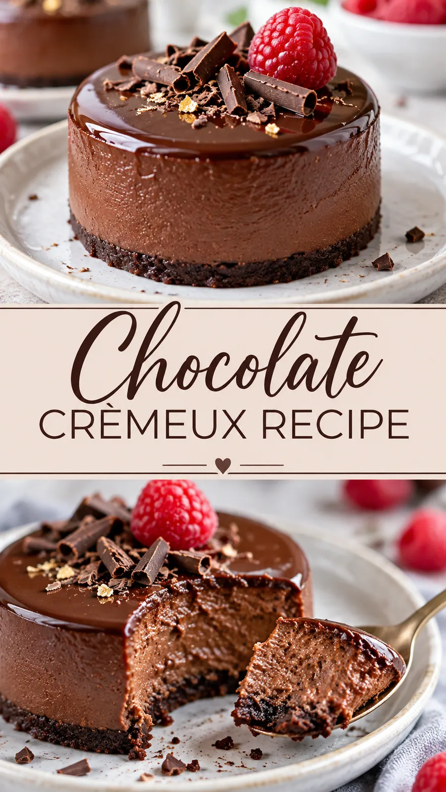 Pinterest image for Chocolate Crémeux Recipe, with two photos of the recipe