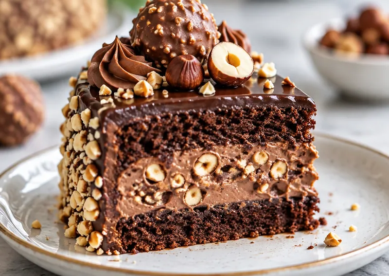 Chocolate Nut Dream Rocher Cake, ready to serve