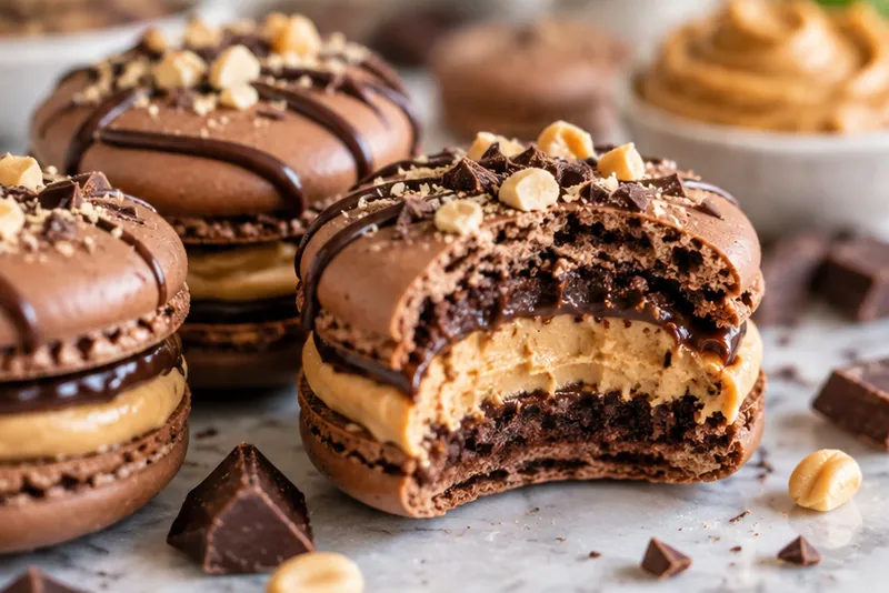 Chocolate Peanut Butter Macarons, ready to serve