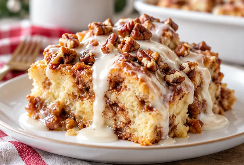 Christmas Morning Cinnamon Roll Casserole, ready to serve