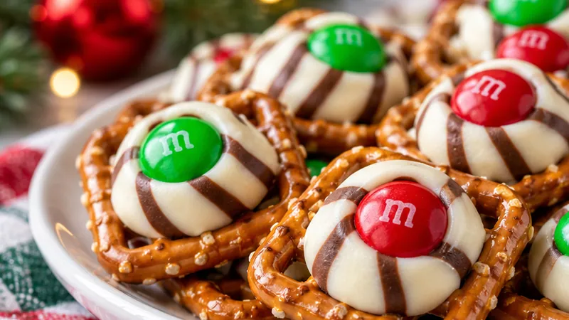 Christmas Pretzel Hugs with M&Ms