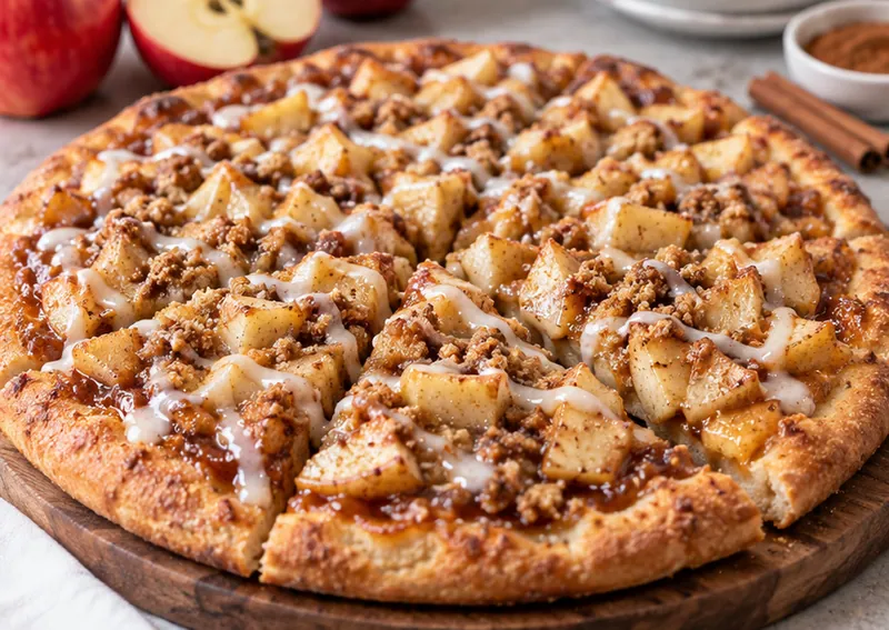 Cinnamon Apple Dessert Pizza, ready to serve