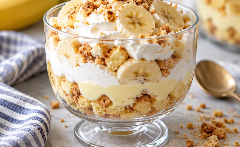 Classic Banana Cream Dessert Trifle Recipe, ready to serve