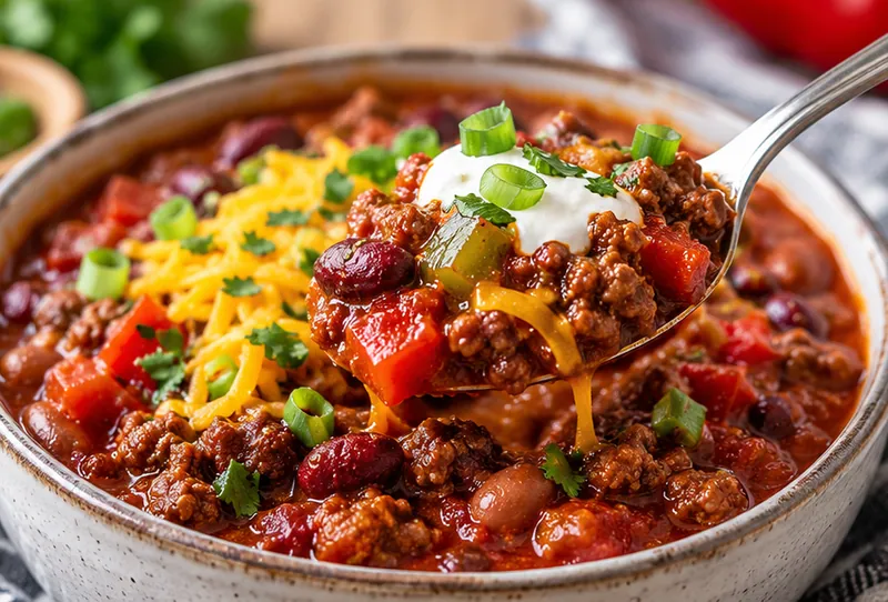 Classic Beef Chili, ready to serve