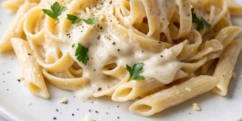 Classic Creamy Pasta with Rich Alfredo Sauce, ready to serve