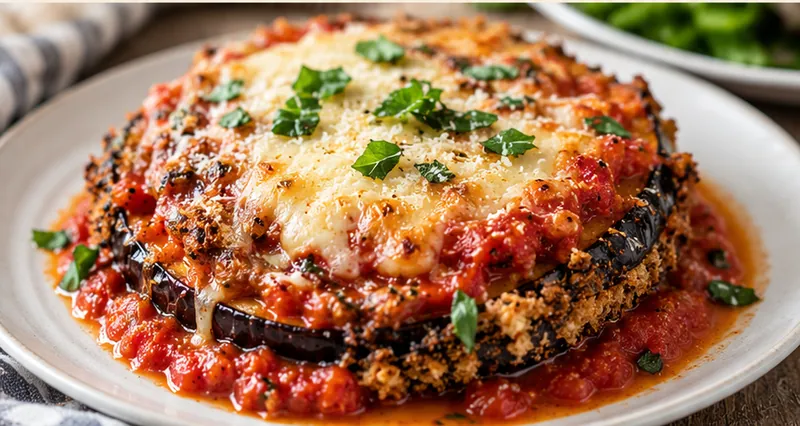 Classic Eggplant Parmesan That's Crispy, Not Soggy, ready to serve