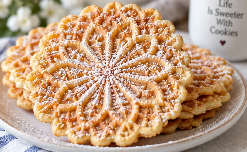 Classic Pizzelle Italian Waffle Cookies, ready to serve